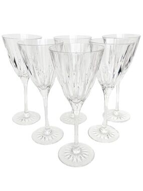 Vintage Crystal Wine Glasses Goblets Set of 6 Stemmed Clear Carved Fancy Dining